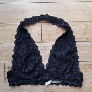 Free People Black Lace Halter Bralette